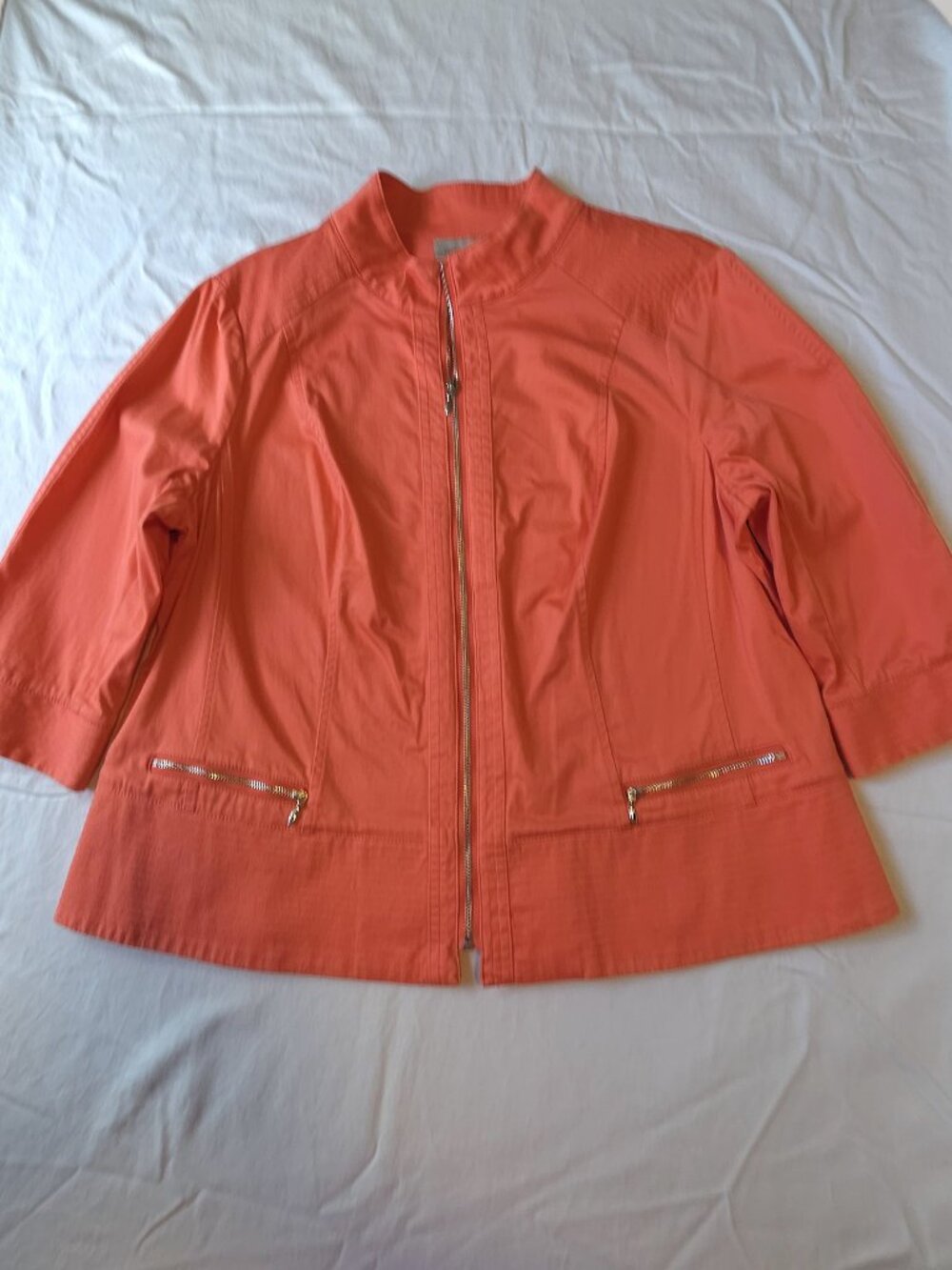 Avenue Coral Zip Front Blazer Jacket Plus Size 18/20 Cotton Stretch 3/4 Sleeve